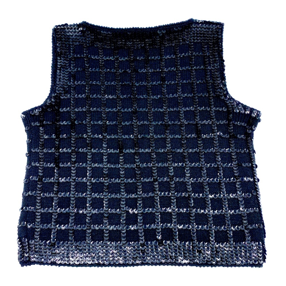 Classic Sequin Sleeveless Knit Top Black Sz S